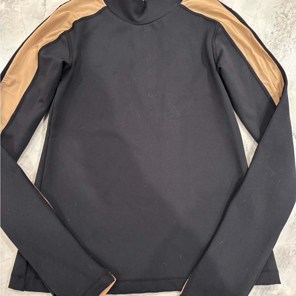 Euphoric Equestrian Mock Turtleneck with Tan Mesh Detail